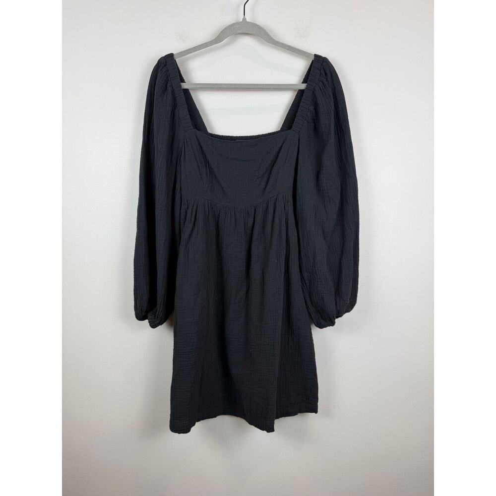 J.Crew Mini Dress Women's Small Black Square-Neck Puff Sleeve Babydoll Gauze NWT